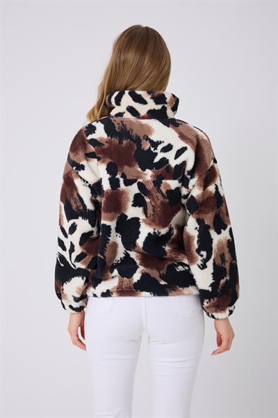 Kadın Fermuar Yaka Peluş Sweatshirt Siyah