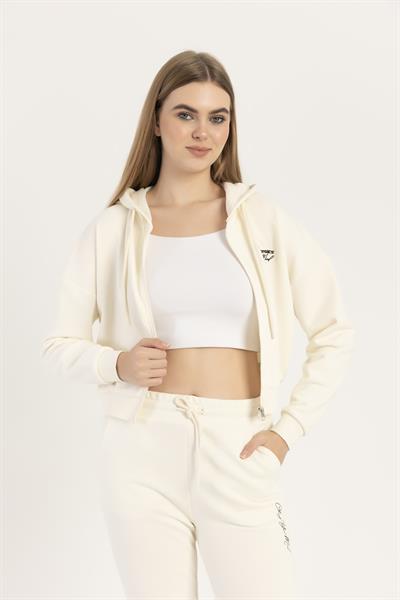 Kadın Fermuarlı 3 İplik Sweatshirt Ekru