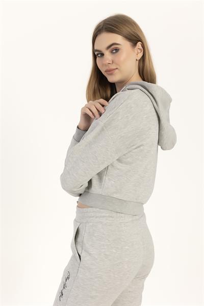 Kadın Fermuarlı 3 İplik Sweatshirt Gri Melanj
