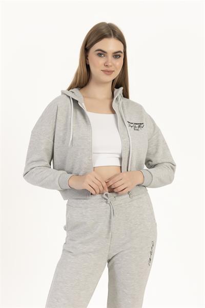 Kadın Fermuarlı 3 İplik Sweatshirt Gri Melanj