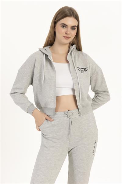 Kadın Fermuarlı 3 İplik Sweatshirt Gri Melanj