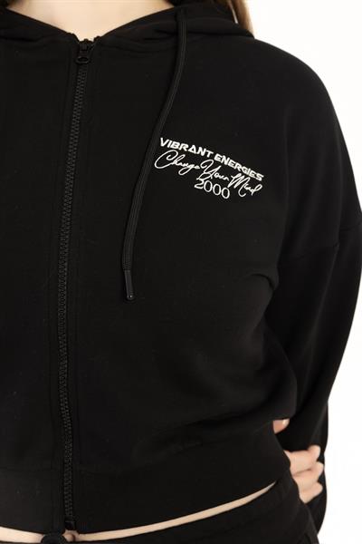 Kadın Fermuarlı 3 İplik Sweatshirt Siyah