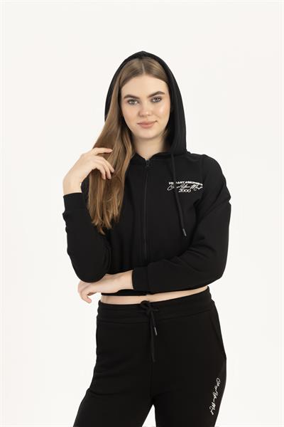 Kadın Fermuarlı 3 İplik Sweatshirt Siyah