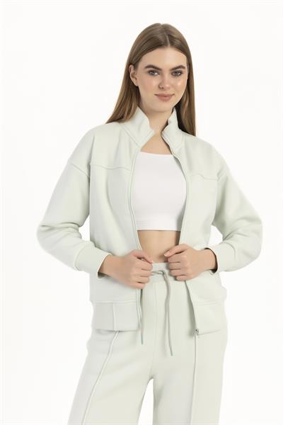 kadın Fermuarlı Dik Yaka Sweatshirt Mint