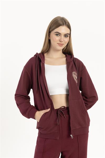 Kadın Fermuarlı Regular Fit Sweatshirt Bordo