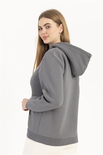 Kadın Fermuarlı Regular Fit Sweatshirt Füme