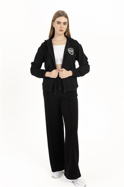 Kadın Fermuarlı Regular Fit Sweatshirt Siyah