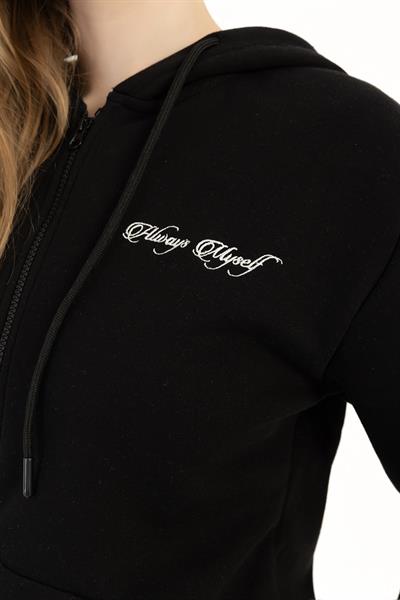 Kadın Fermuarlı Regular Fit Sweatshirt Siyah
