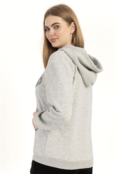 Kadın Fermuarlı Regular Fit Sweatshirt Gri Melanj