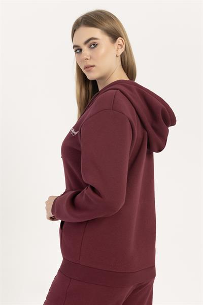 Kadın Fermuarlı Regular Fit Sweatshirt Bordo