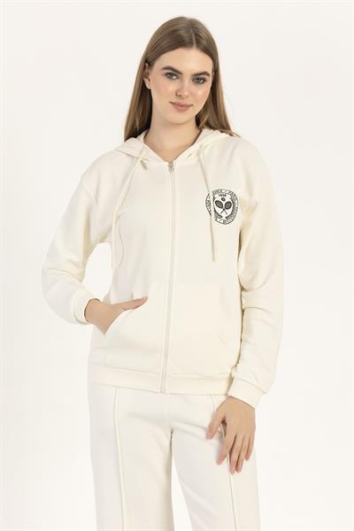 Kadın Fermuarlı Regular Fit Sweatshirt Ekru