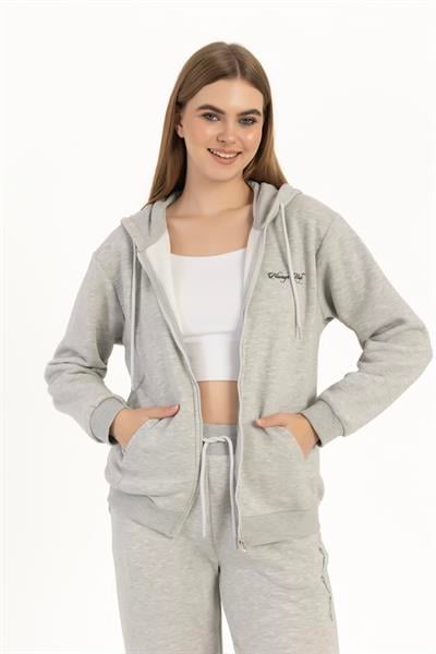 Kadın Fermuarlı Regular Fit Sweatshirt Gri Melanj