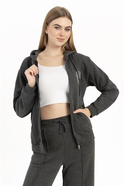 Kadın Fermuarlı Regular Fit Sweatshirt Antrasit Melanj