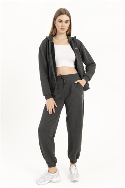 Kadın Fermuarlı Regular Fit Sweatshirt Antrasit Melanj