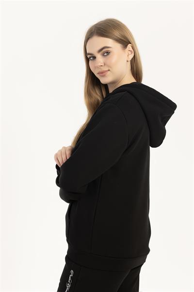 Kadın Fermuarlı Regular Fit Sweatshirt Siyah
