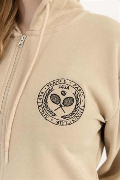 Kadın Fermuarlı Regular Fit Sweatshirt Bej