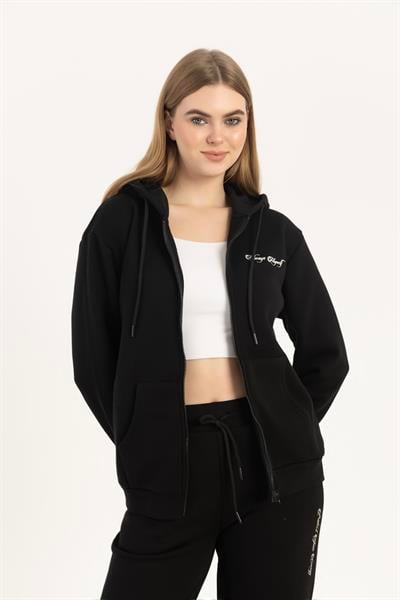 Kadın Fermuarlı Regular Fit Sweatshirt Siyah