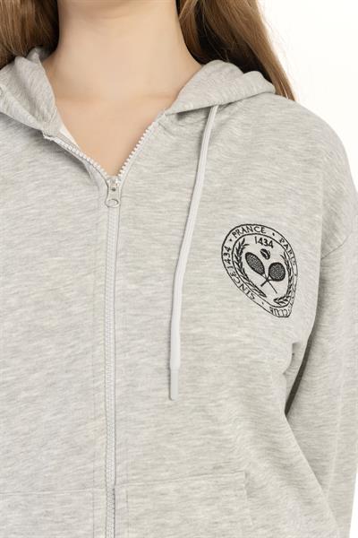 Kadın Fermuarlı Regular Fit Sweatshirt Gri Melanj