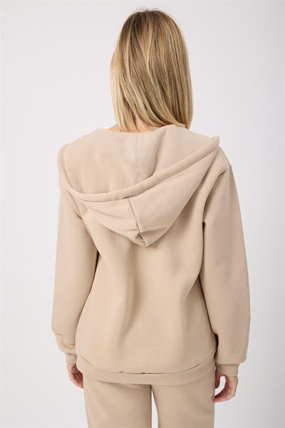 Kadın Fermuarlı Regular Fit Sweatshirt Bej