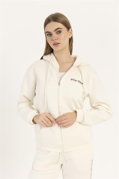 Kadın Fermuarlı Regular Fit Sweatshirt Ekru