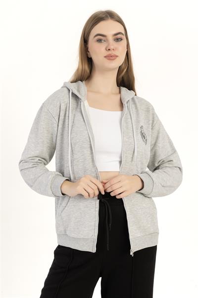 Kadın Fermuarlı Regular Fit Sweatshirt Gri Melanj