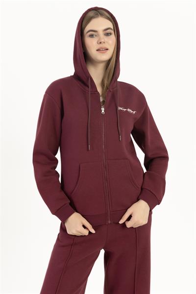 Kadın Fermuarlı Regular Fit Sweatshirt Bordo