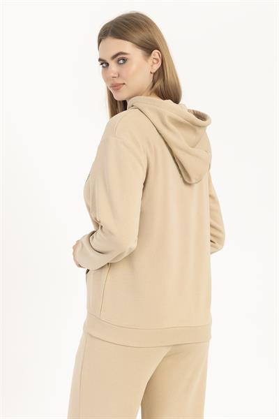 Kadın Fermuarlı Regular Fit Sweatshirt Bej