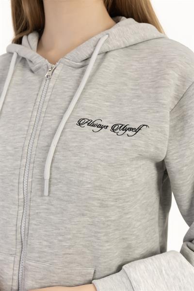 Kadın Fermuarlı Regular Fit Sweatshirt Gri Melanj