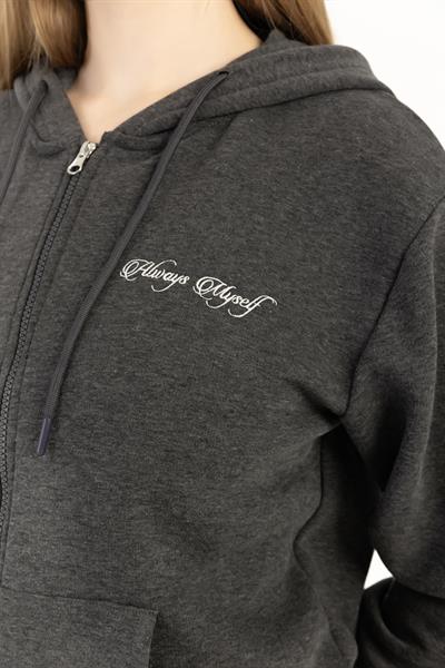 Kadın Fermuarlı Regular Fit Sweatshirt Antrasit Melanj