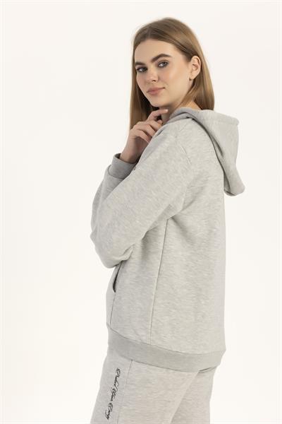 Kadın Fermuarlı Regular Fit Sweatshirt Gri Melanj