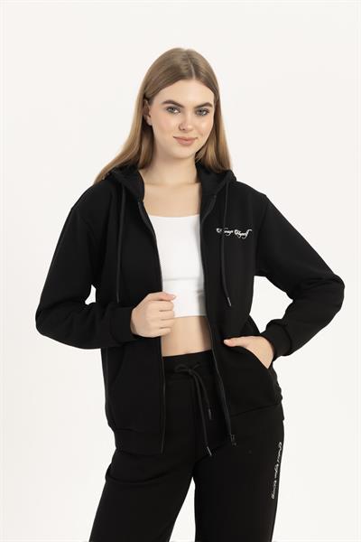 Kadın Fermuarlı Regular Fit Sweatshirt Siyah