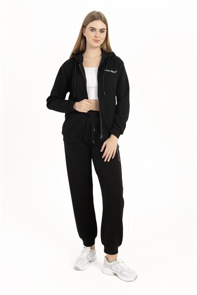 Kadın Fermuarlı Regular Fit Sweatshirt Siyah