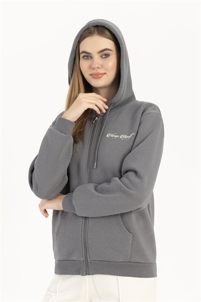 Kadın Fermuarlı Regular Fit Sweatshirt Füme