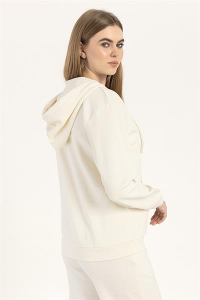 Kadın Fermuarlı Regular Fit Sweatshirt Ekru