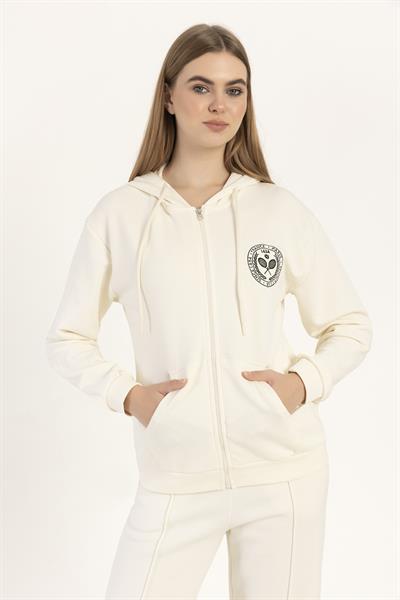 Kadın Fermuarlı Regular Fit Sweatshirt Ekru