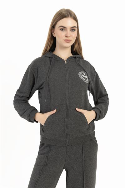 Kadın Fermuarlı Regular Fit Sweatshirt Antrasit Melanj