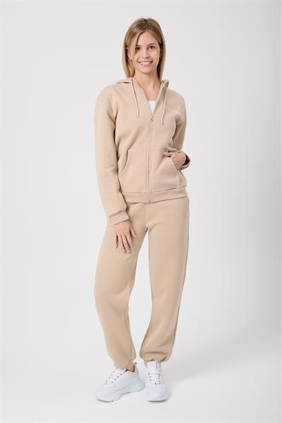 Kadın Fermuarlı Regular Fit Sweatshirt Bej