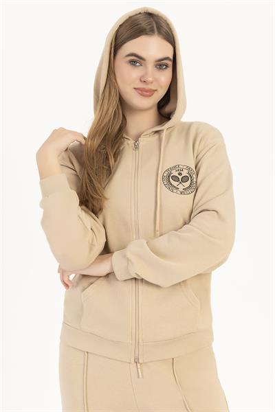 Kadın Fermuarlı Regular Fit Sweatshirt Bej