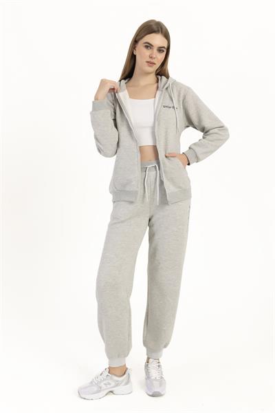 Kadın Fermuarlı Regular Fit Sweatshirt Gri Melanj