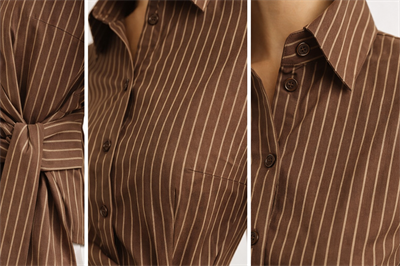 Kadın Kahverengi Çizgili Yandan Bağlamalı Slim Fit Gömlek
