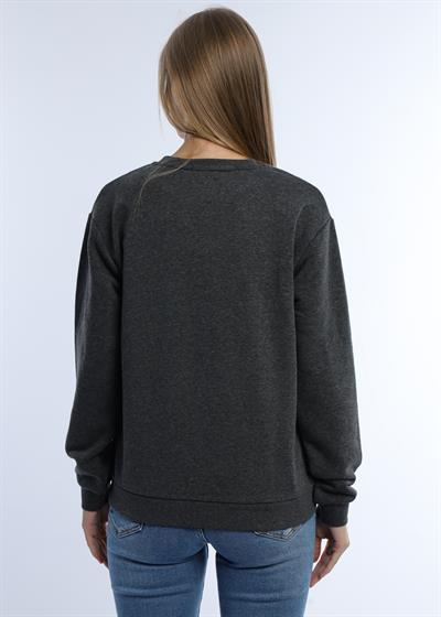 Kadın Kalp Baskılı 3 İplik Şardonsuz Sweatshirt Antrasit Melanj