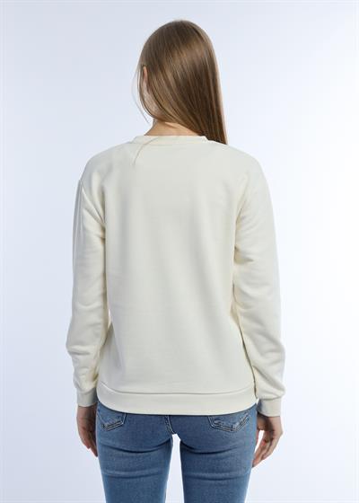 Kadın Kalp Baskılı 3 İplik Şardonsuz Sweatshirt Ekru