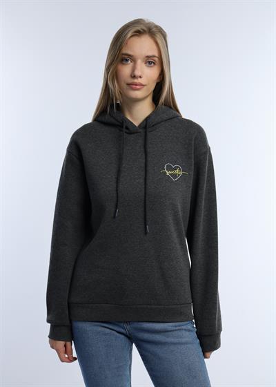 Kadin Kalp Nakışlı 3 İplik Sweatshirt Antrasit Melanj