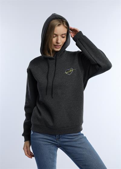 Kadin Kalp Nakışlı 3 İplik Sweatshirt Antrasit Melanj