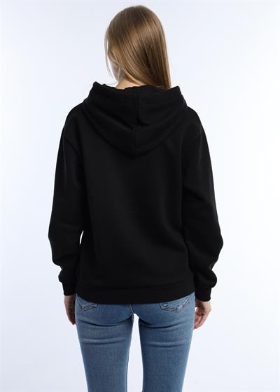 Kadin Kalp Nakışlı 3 İplik Sweatshirt Siyah