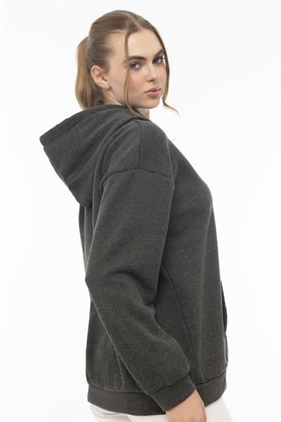 Kadın Kapüşonlu 3 İplik Sweatshirt Antrasit Melanj