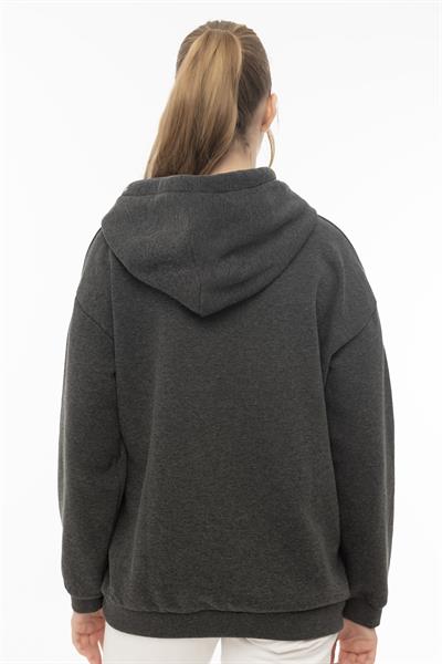 Kadın Kapüşonlu 3 İplik Sweatshirt Antrasit Melanj