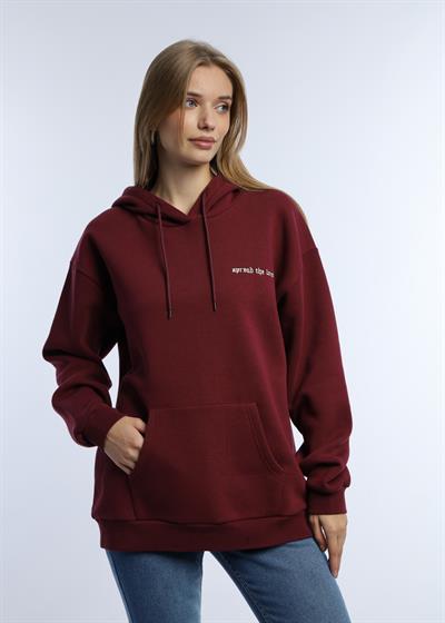 Kadın Kapüşonlu 3 İplik Sweatshirt Bordo