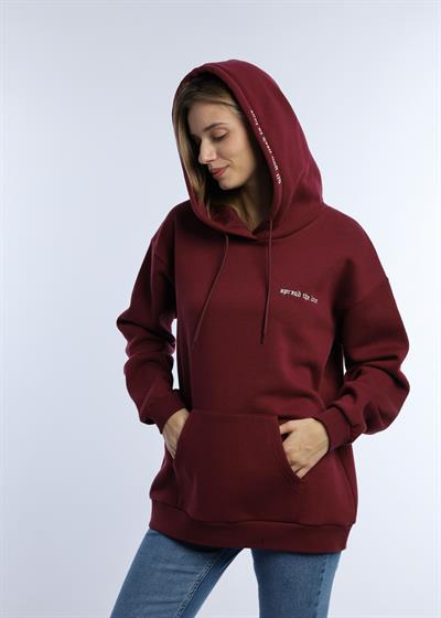 Kadın Kapüşonlu 3 İplik Sweatshirt Bordo