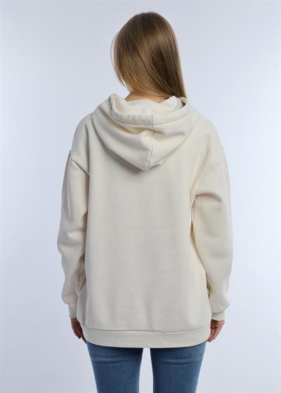 Kadın Kapüşonlu 3 İplik Sweatshirt Ekru